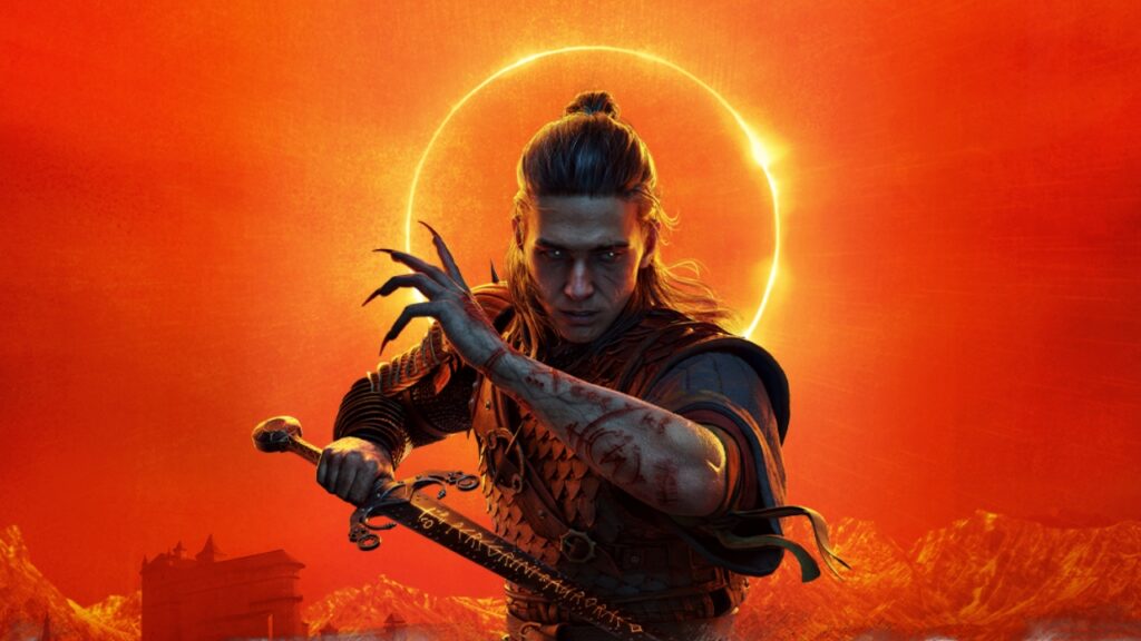 The Blood of Dawnwalker – offizielles Key Art mit Coen vor einer Sonnenfinsternis