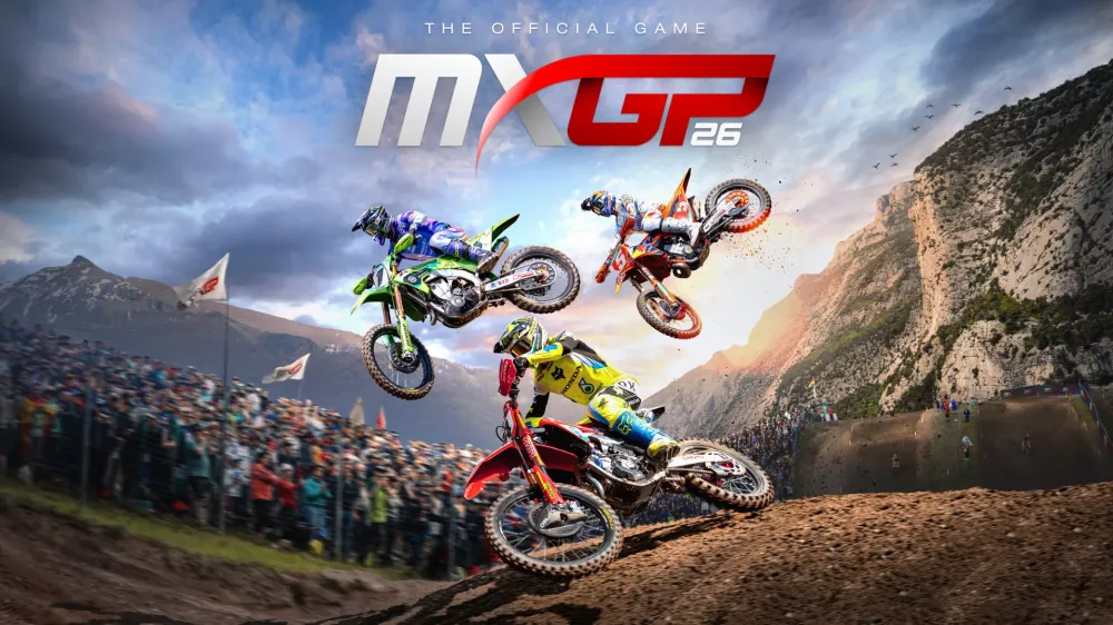 MXGP 26: The Official Game – offizielles Keyart mit drei Motocross-Fahrern