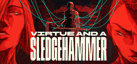 Virtue and a Sledgehammer Key Art mit Hauptfigur und roter stilisierter Grafik