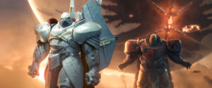 Destiny 2: Dominus Ghaul vor einer Kampfszene aus der Roten Schlacht