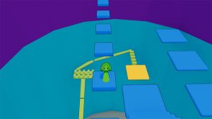Sprunki Hell Towers – grüner Sprunki auf blauen Plattformen im 3D-Turm