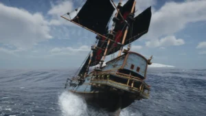 The Quinfall – Segelschiff mit schwarzen Segeln auf offener See