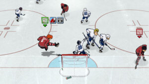 Tape to Tape Gameplay mit Angriff vor dem Eishockeytor
