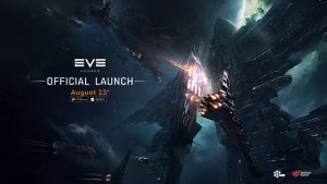EVE Echoes Launch-Motiv mit Raumschiffen und Weltraumstation im All