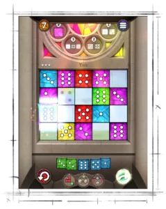 Sagrada – offizieller Gameplay-Screenshot mit bunten Würfeln im Glasfenster