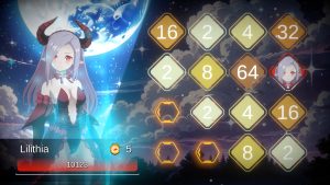 Battle Puzzle 2048 Maidens of Steel: Lilithia und nummerierte Spielsteine im offiziellen PlayStation-Screenshot