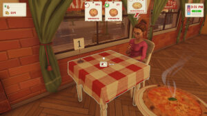 Pizza Slice offizieller Gameplay-Screenshot: Pizza vor Gast in Pizzeria servieren