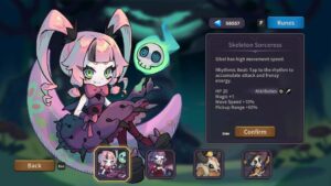 Rhythm Witch: Beat Death – Hexen-Charakterauswahl mit Attributen im Spiel