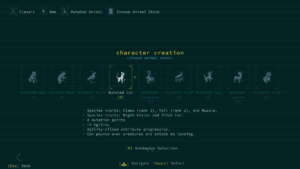 Caves of Qud: Diaspora – spielbare Tierarten bei der Charaktererstellung