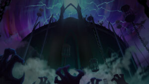 Monster Train 2: The Punished – offizielles Steam-Hintergrundmotiv mit düsterem Monolithen