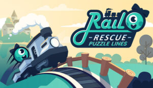 Rail Rescue: Puzzle Lines – offizielles Steam-Titelmotiv mit Cartoon-Zug auf gebogener Schiene