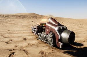 Silica 1.0 – offizieller Screenshot des Centauri Jet Bikes in einer Wüstenlandschaft