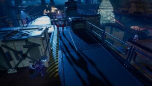 Ereban: Shadow Legacy – Ayana schleicht im Schatten an Robotern vorbei, offizieller Screenshot