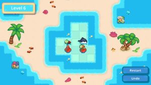 The Cute Whale – offizieller Nintendo-eShop-Screenshot eines Rätsellevels mit Schildkröten und Bojen
