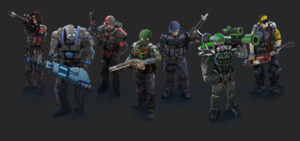 Alien Shooter TD – offizielle Sigma-Team-Grafik der sieben Soldatenklassen