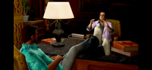 GTA Vice City Definitive Edition – Tommy Vercetti im Büro, offizieller mobiler Gameplay-Screenshot