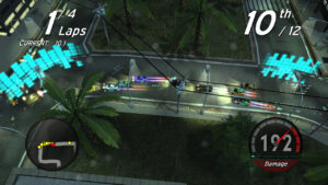 Little Racers STREET – Nachtrennen aus schräger Draufsicht mit mehreren Fahrzeugen und Positionsanzeige