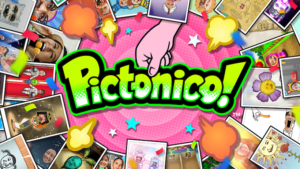 Pictonico! offizielles Nintendo-Banner mit Schriftzug und spielerisch bearbeiteten Fotos