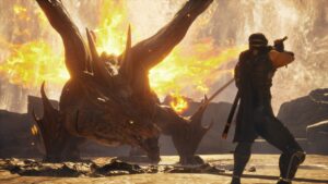 NINJA GAIDEN 2 Black – offizieller PlayStation-5-Gameplay-Screenshot: Ryu Hayabusa gegen einen Drachen