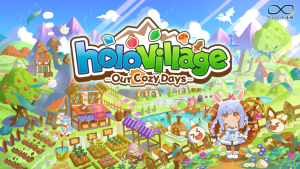 Offizielles Key Visual zu holoVillage: Our Cozy Days mit Dorfansicht und hololive-Figur
