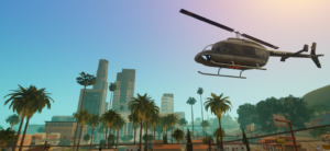 Helikopter über Los Santos in GTA San Andreas Definitive Edition, offizielles mobiles Spielbild