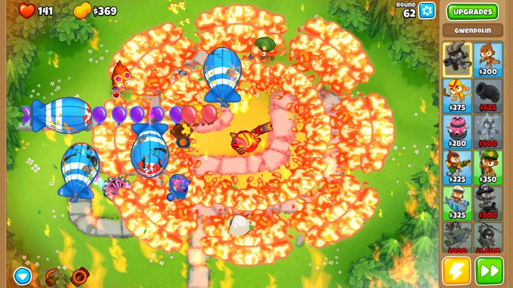 Colorful map and monkey units from Bloons TD 6