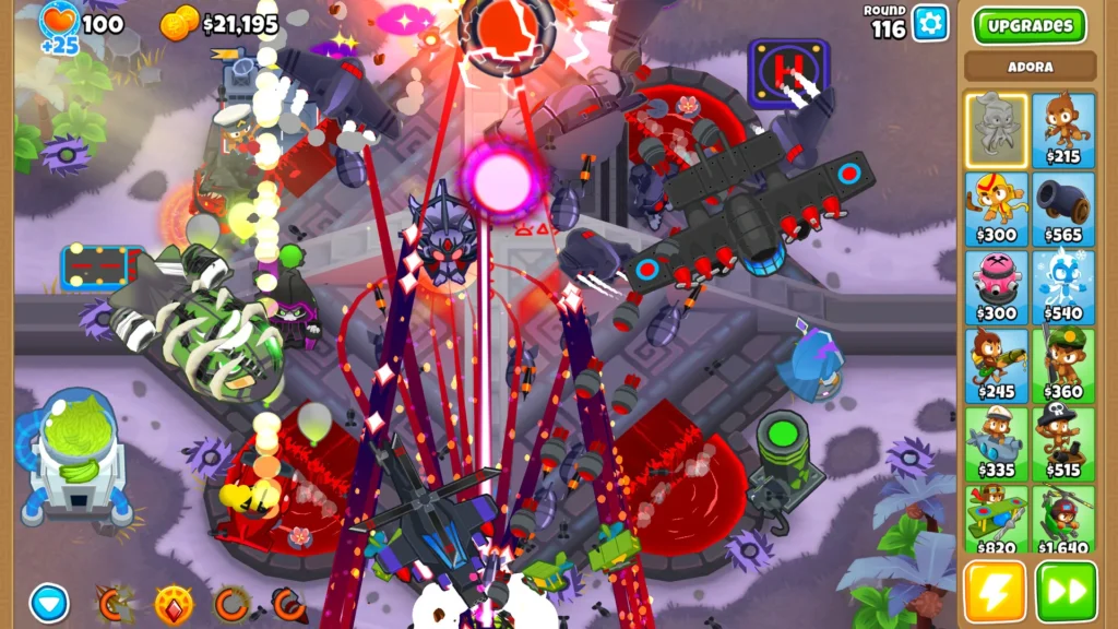 Tower defence on a map from Bloons TD 6