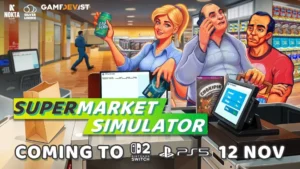 Offizielle Grafik zum Start von Supermarket Simulator auf PlayStation 5 und Nintendo Switch 2 am 12. November 2026.