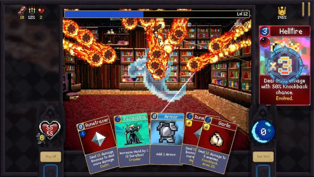 Official Android screenshot showing the card hand during a battle in Vampire Crawlers.