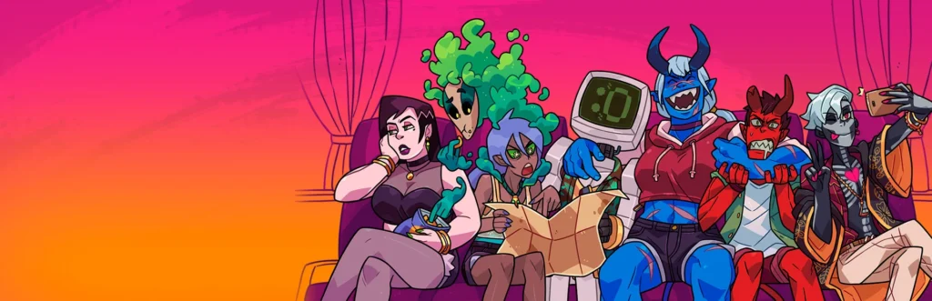 Offizielles breites Artwork mit Figuren aus Monster Prom 2: Monster Camp.