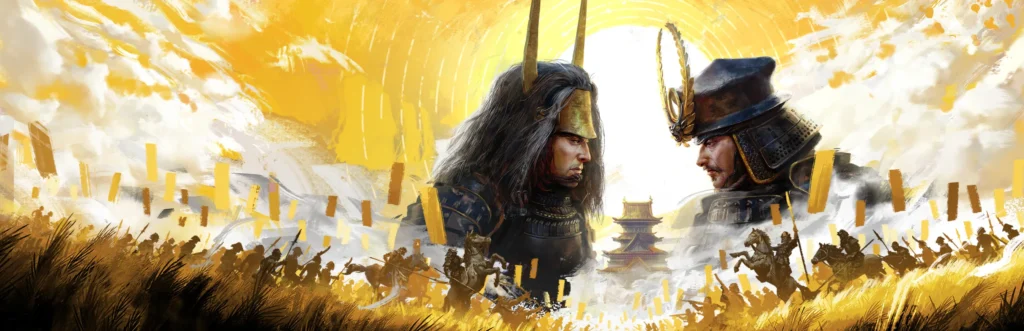 Zwei Samurai und eine Burg auf dem offiziellen Artwork von Total War: SHOGUN 2 – Complete Edition