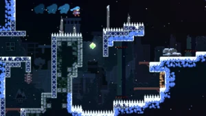 Celeste: pixelgrafische Umgebung mit Plattformen und Hindernissen