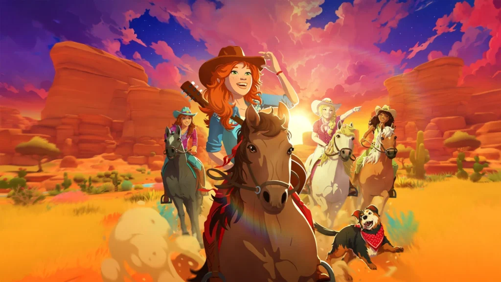 Illustration mit Reiterinnen und Pferden aus HORSE CLUB Ride West