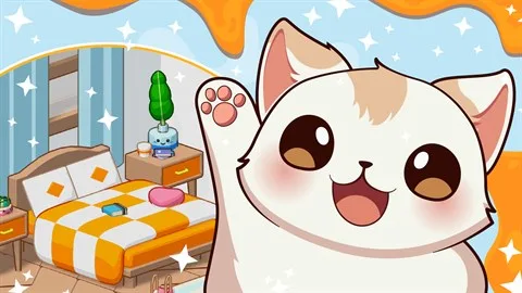 Offizielles Covermotiv zu Cozy Meowmory mit Katzen und farbigen Zimmern